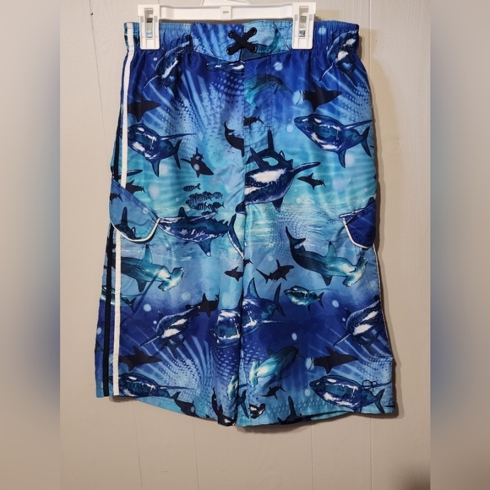 Blue Shark Swim Trunks Size XL 14 - 16 OP Beach Swim A191